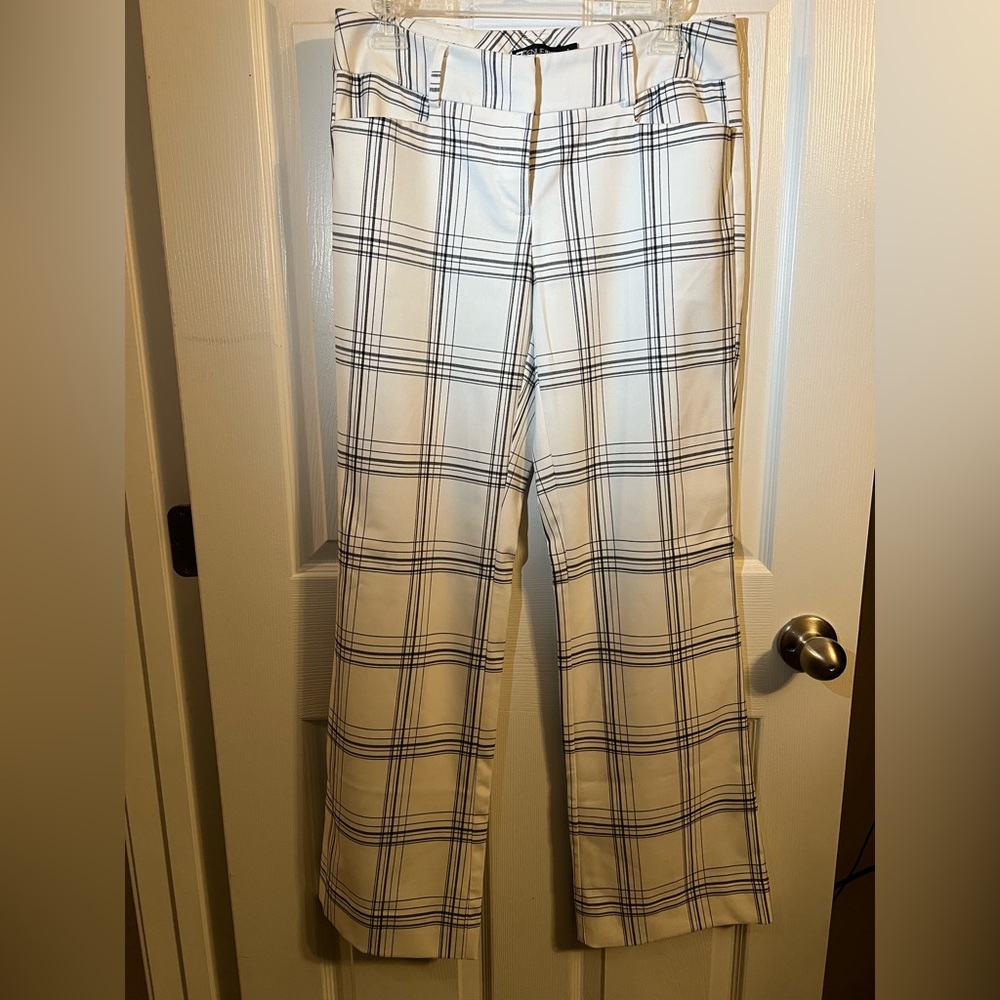 Black and white boot cut trousers